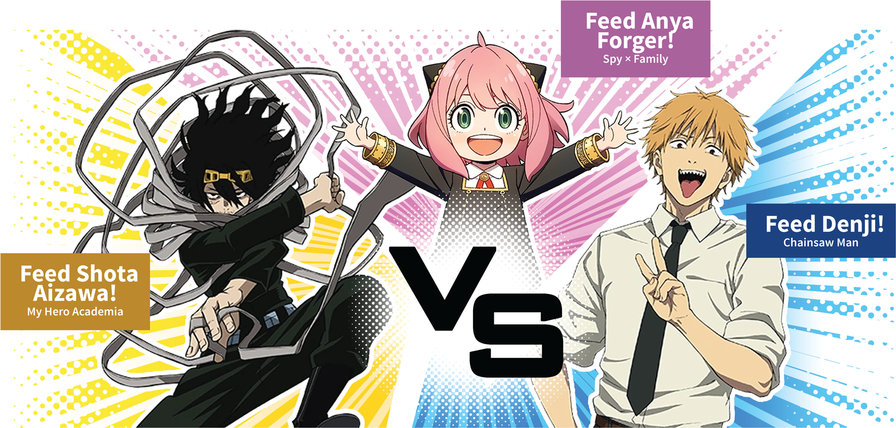 Food Wars &ndash; Feed Shota Aizawa! (My Hero Academia) &ndash; Feed Anya Forger! (Spy &times; Family) &ndash; Feed Denji! (Chainsaw Man)