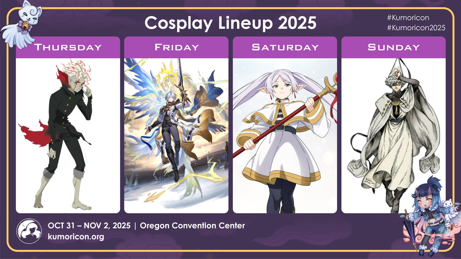 Cosplay frame template for Thursday&ndash;Sunday, 16&times;9 aspect ratio